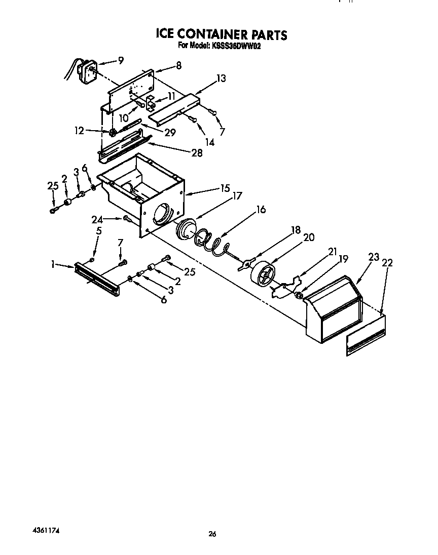KitchenAid KSSS36DWW02 ice container diagram