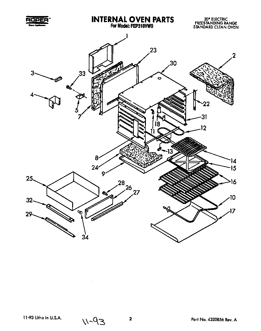 Roper FEP310VW0 internal oven diagram