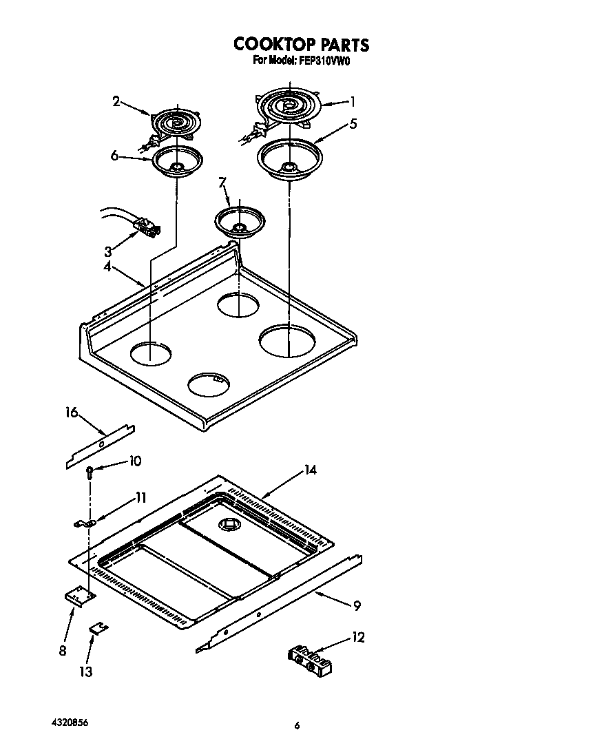 Roper FEP310VW0 cooktop diagram