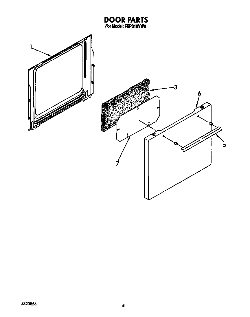 Roper FEP310VW0 door diagram