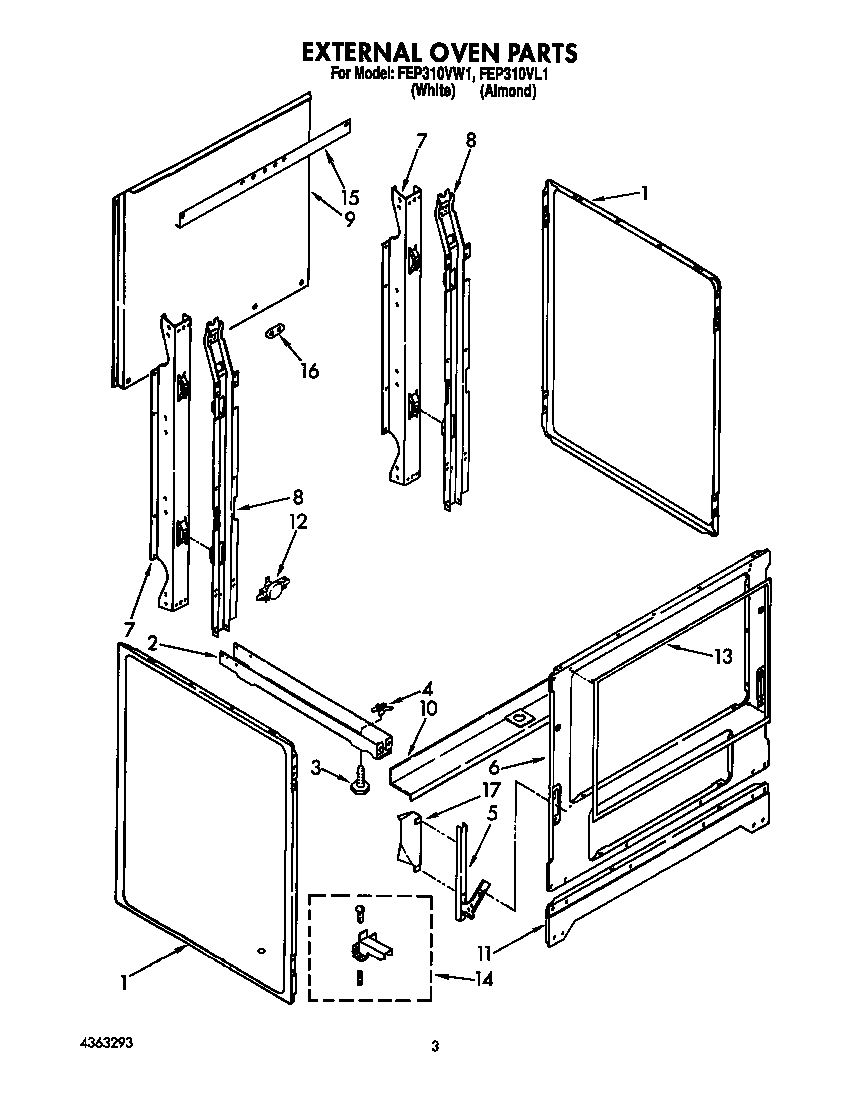 Roper FEP310VW1 external oven diagram