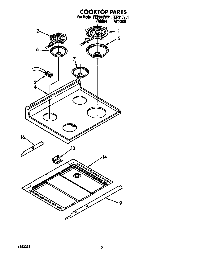 Roper FEP310VW1 cooktop diagram