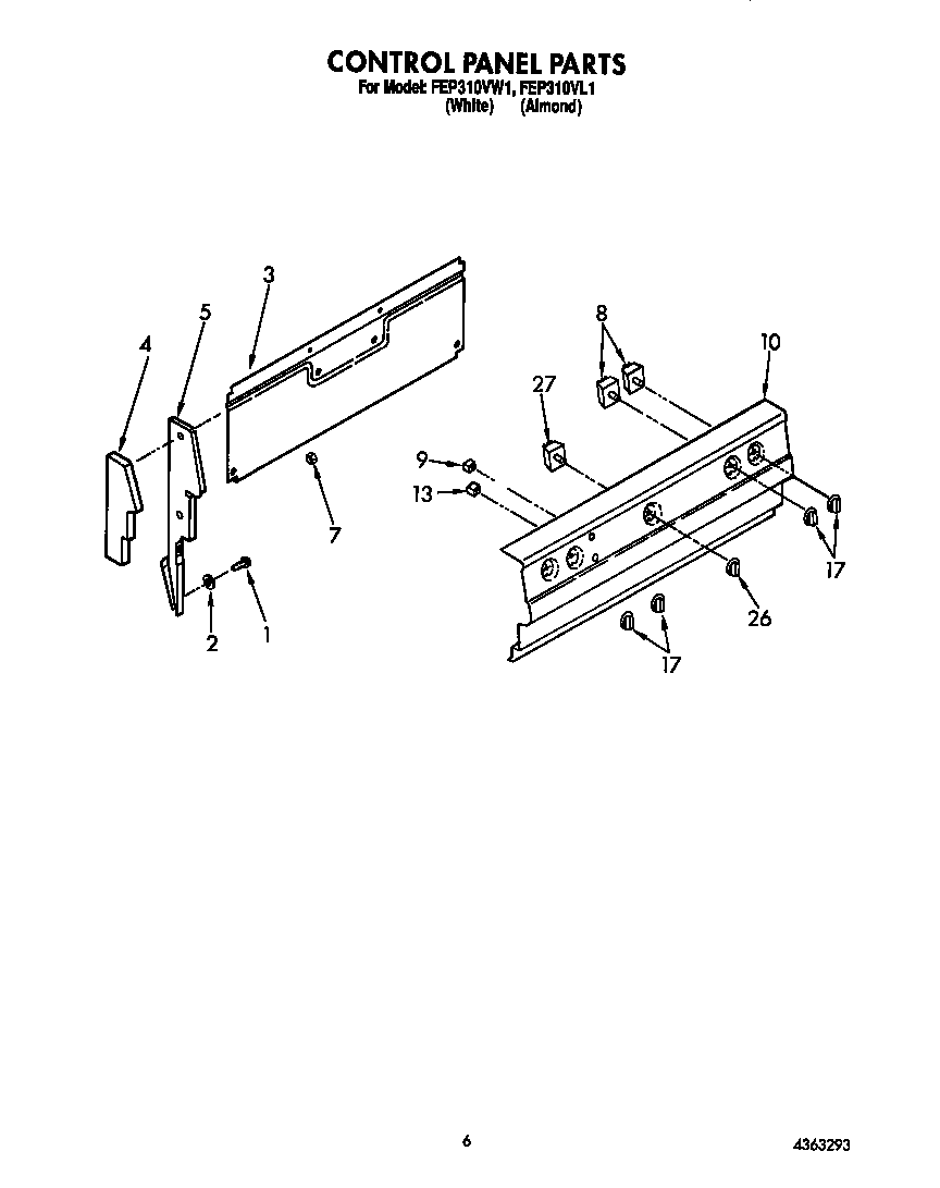 Roper FEP310VW1 control panel diagram