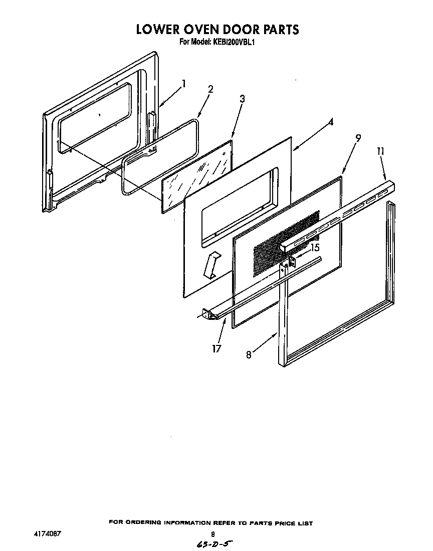 KitchenAid KEBI200VBL1 lower oven door diagram