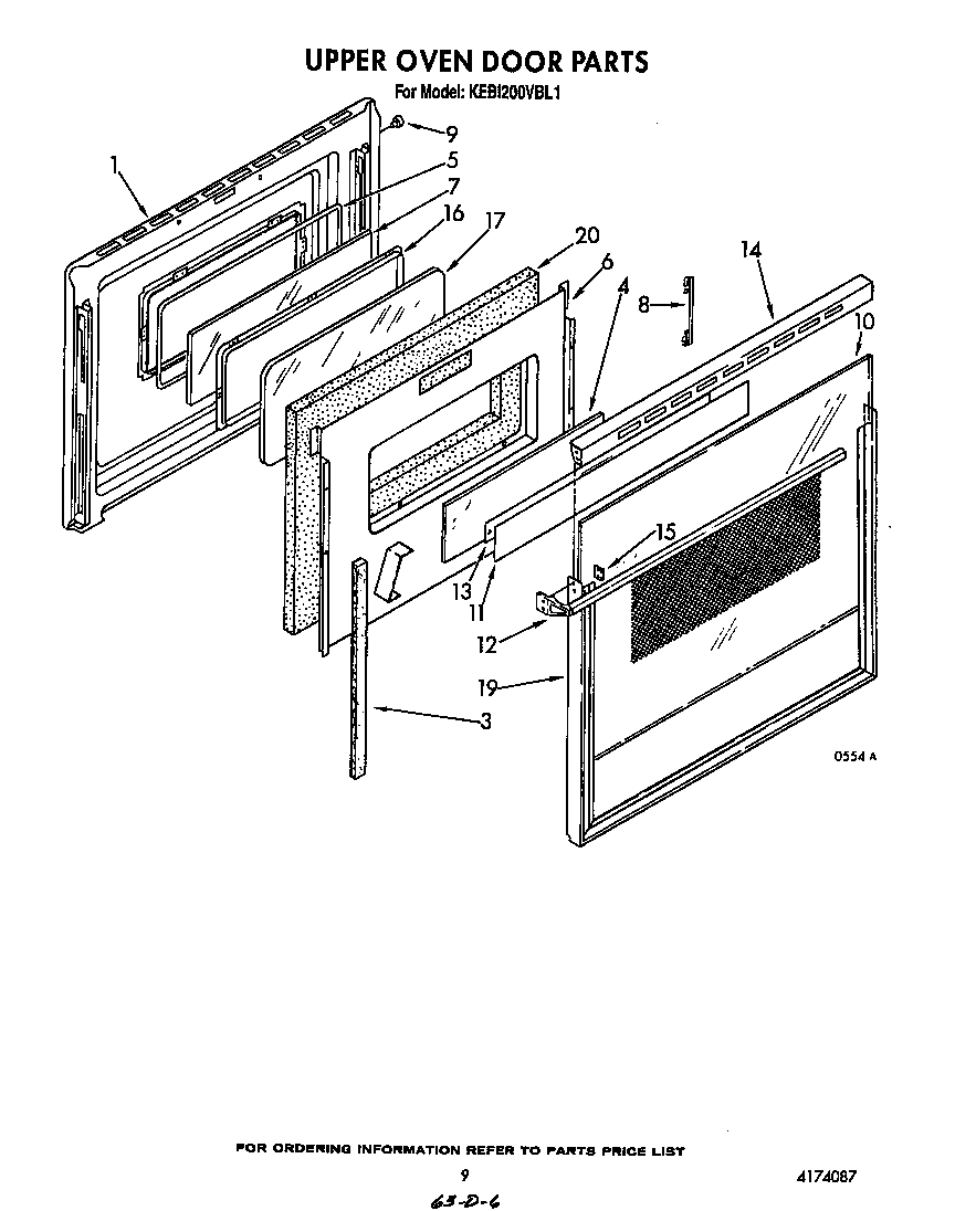 KitchenAid KEBI200VBL1 upper oven door diagram
