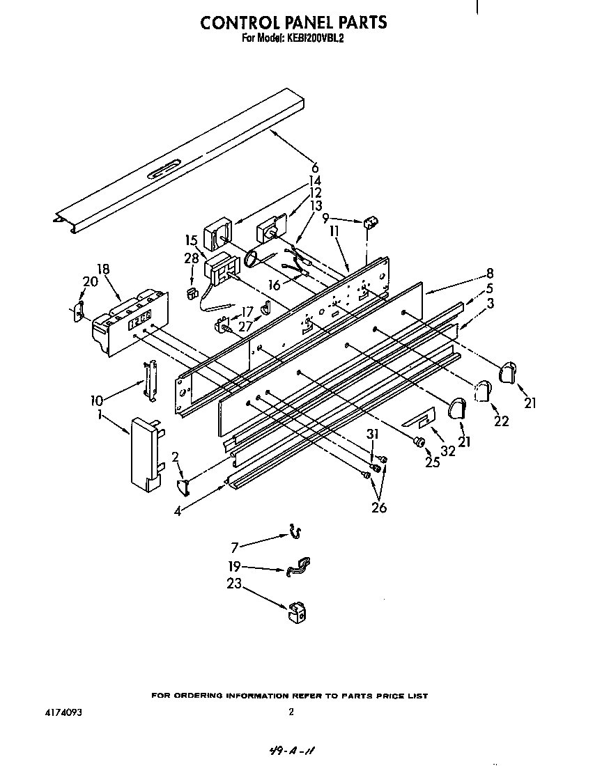 KitchenAid KEBI200VBL2 control panel diagram