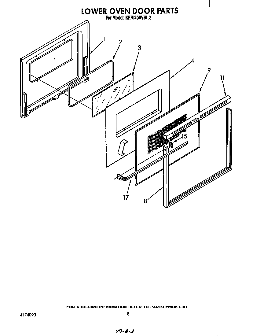 KitchenAid KEBI200VBL2 lower oven door diagram