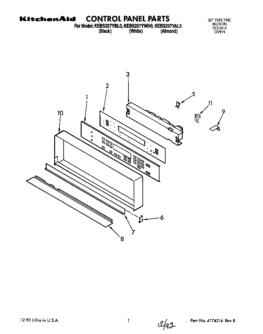 KitchenAid KEBS207YWH0 control panel diagram