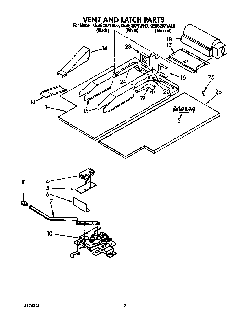 KitchenAid KEBS207YWH0 vent and latch diagram