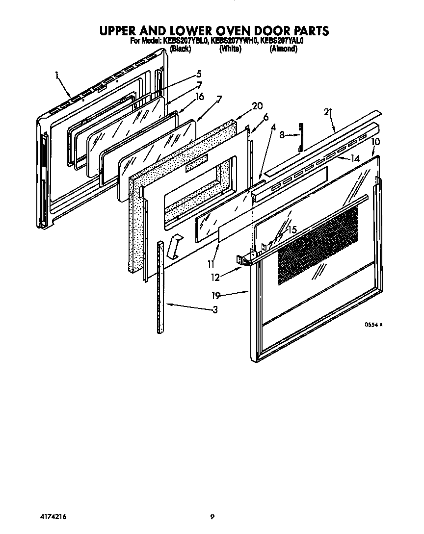 KitchenAid KEBS207YWH0 upper and lower oven door diagram