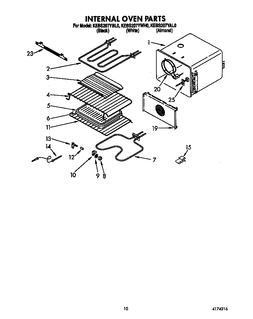 KitchenAid KEBS207YWH0 internal oven diagram