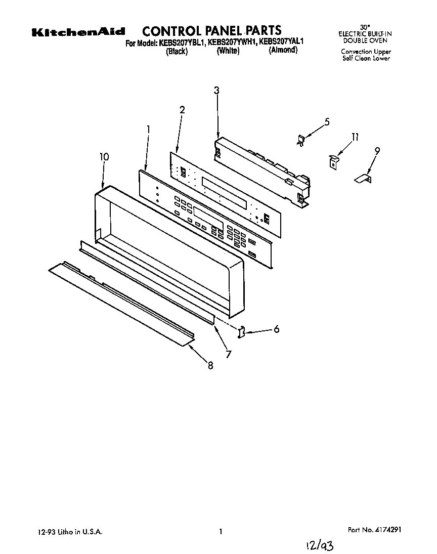 KitchenAid KEBS207YWH1 control panel diagram