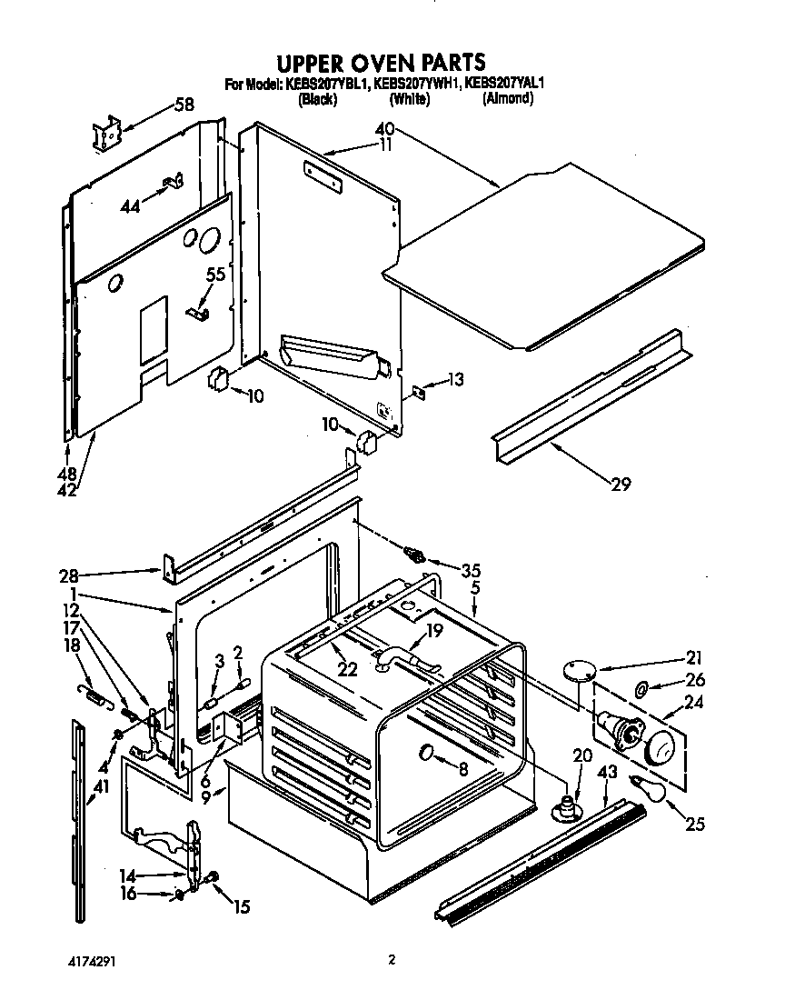 KitchenAid KEBS207YWH1 upper oven diagram