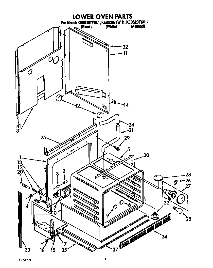 KitchenAid KEBS207YWH1 lower oven diagram