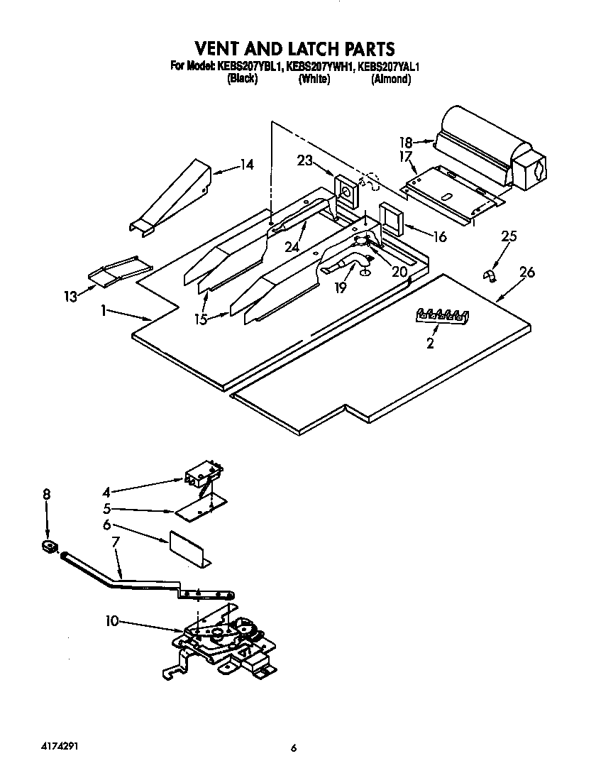 KitchenAid KEBS207YWH1 vent and latch diagram