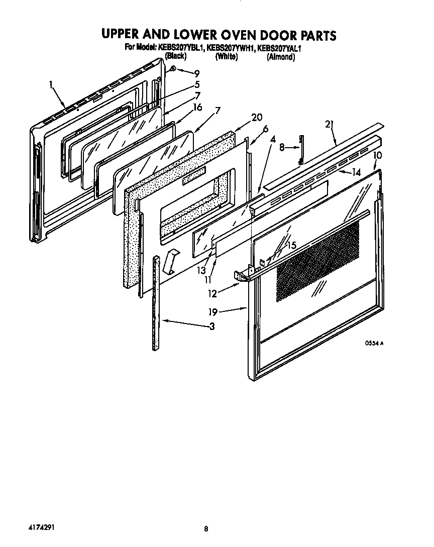 KitchenAid KEBS207YWH1 upper and lower oven door diagram