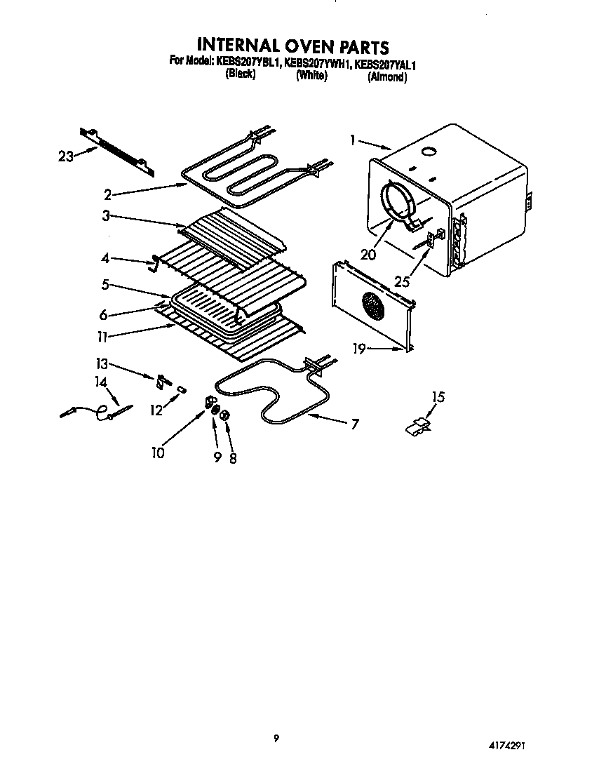 KitchenAid KEBS207YWH1 internal oven diagram