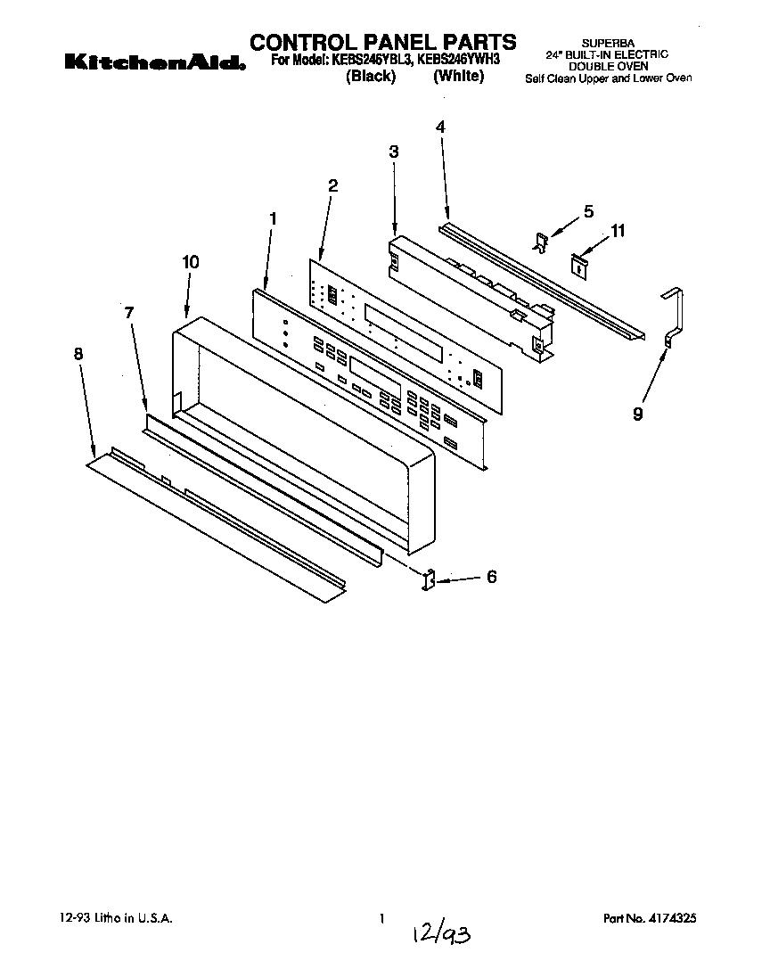 KitchenAid KEBS246YWH3 control panel diagram