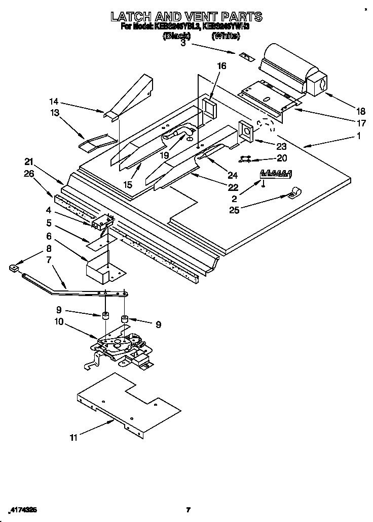 KitchenAid KEBS246YWH3 latch and vent diagram