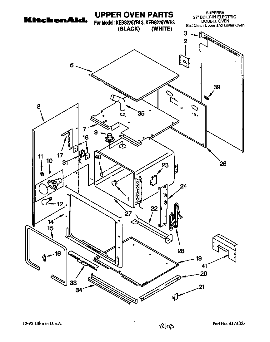 KitchenAid KEBS276YWH3 upper oven diagram