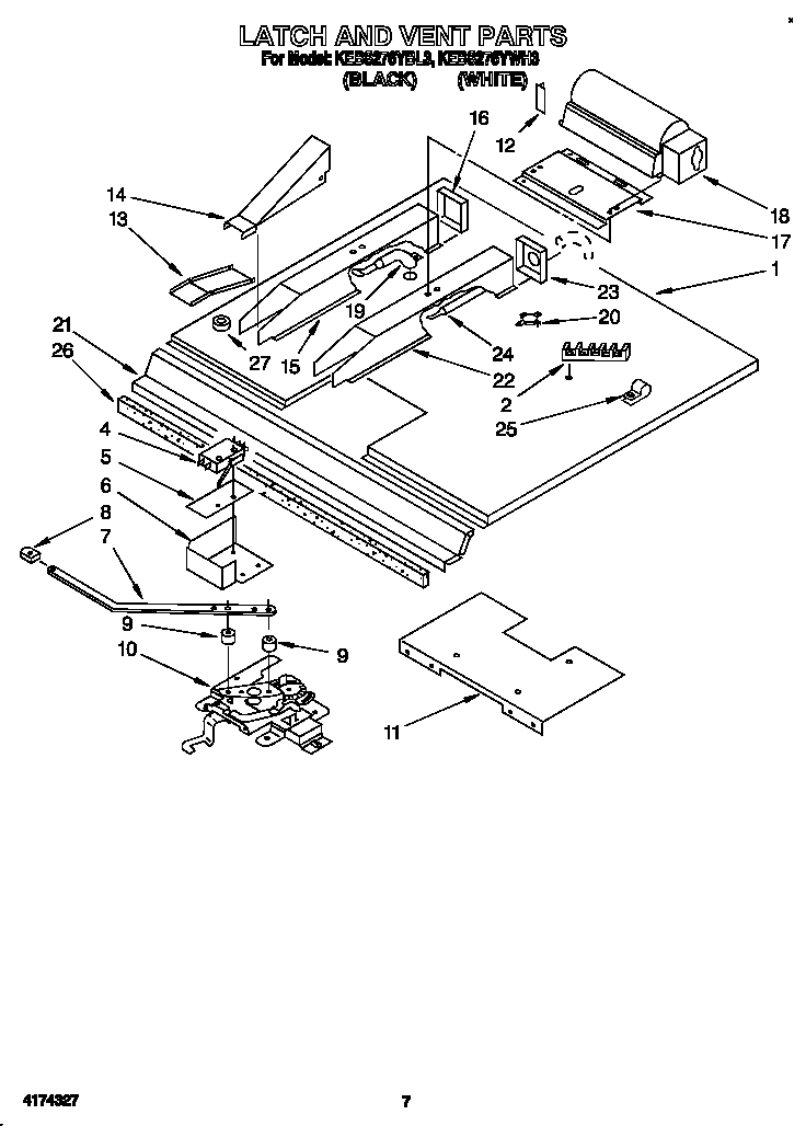 KitchenAid KEBS276YWH3 latch and vent diagram