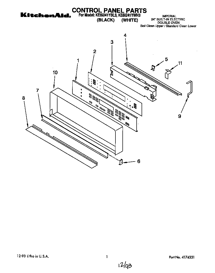 KitchenAid KEBI241YWH3 control panel diagram
