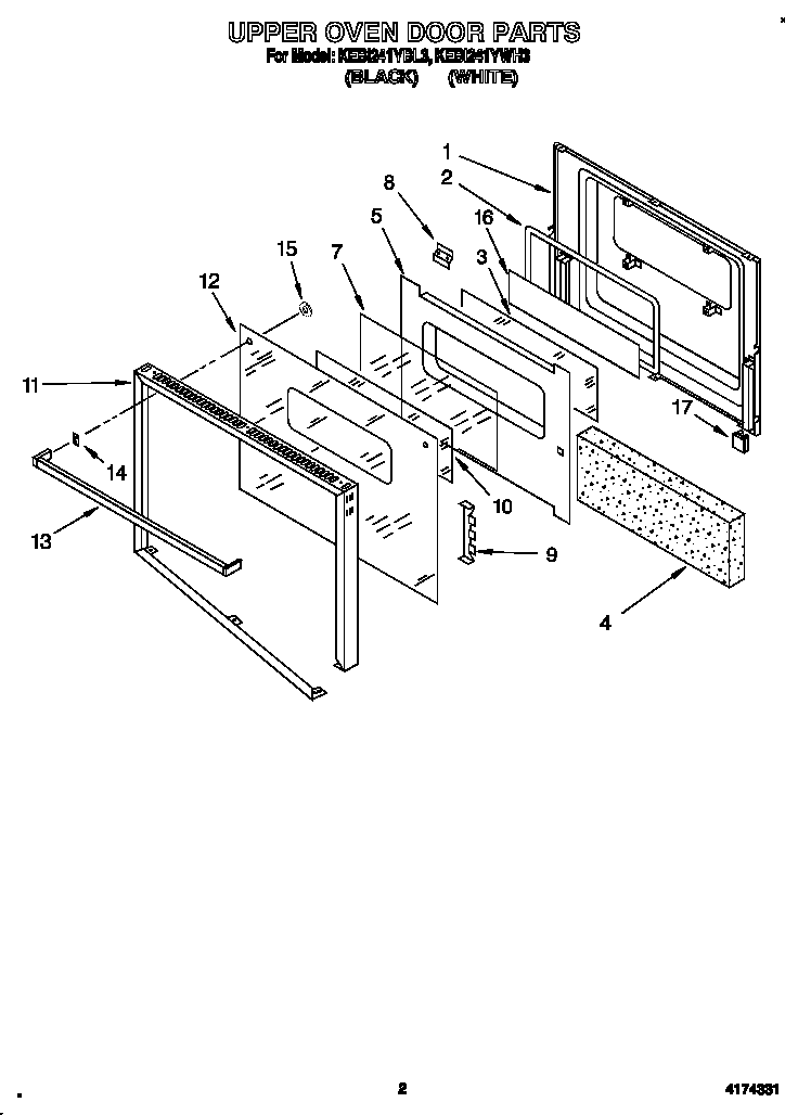 KitchenAid KEBI241YWH3 upper oven door diagram
