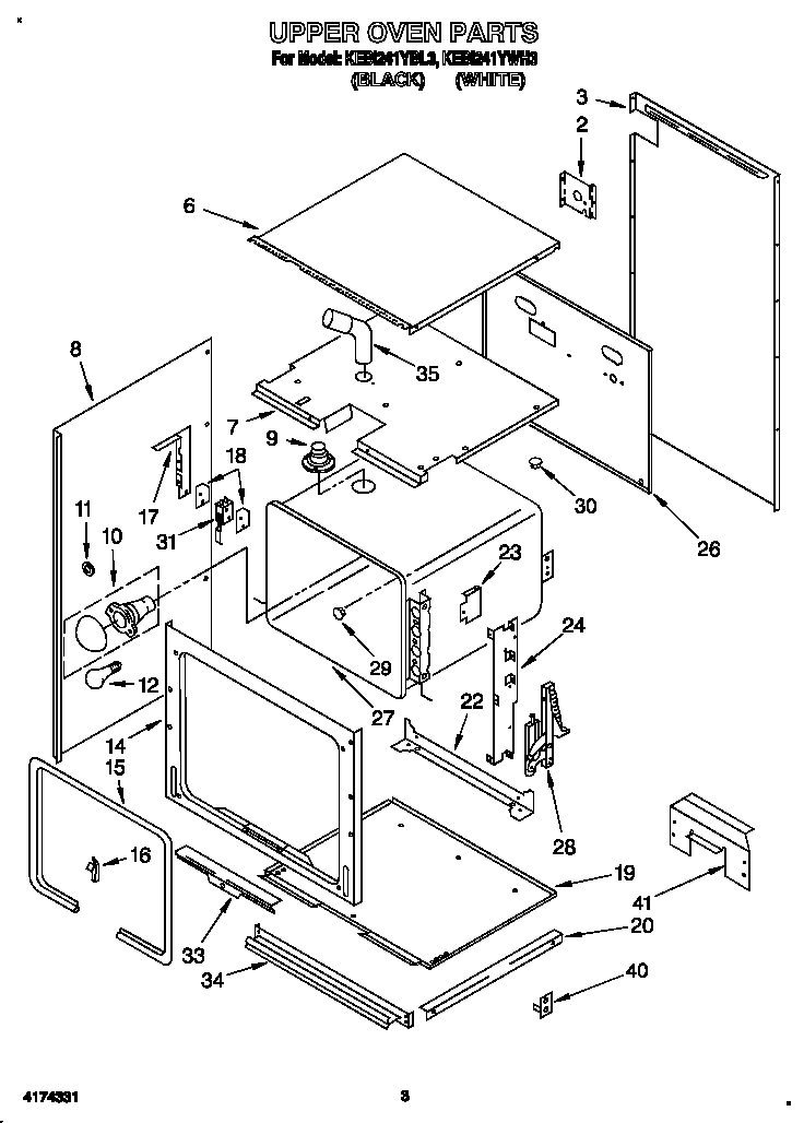KitchenAid KEBI241YWH3 upper oven diagram