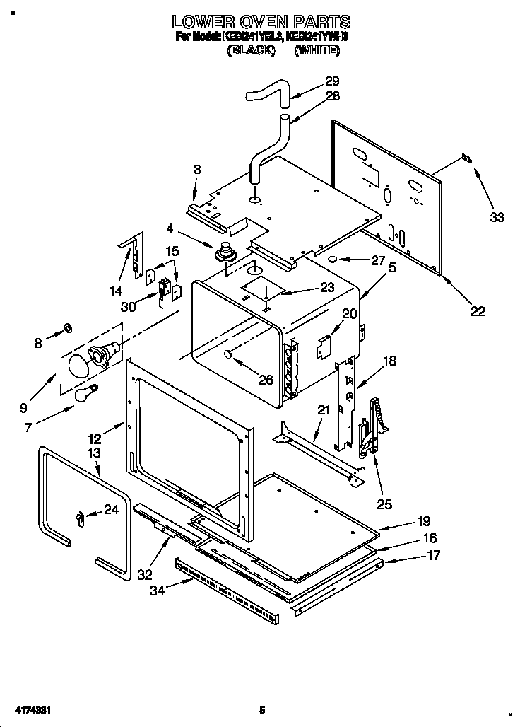 KitchenAid KEBI241YWH3 lower oven diagram
