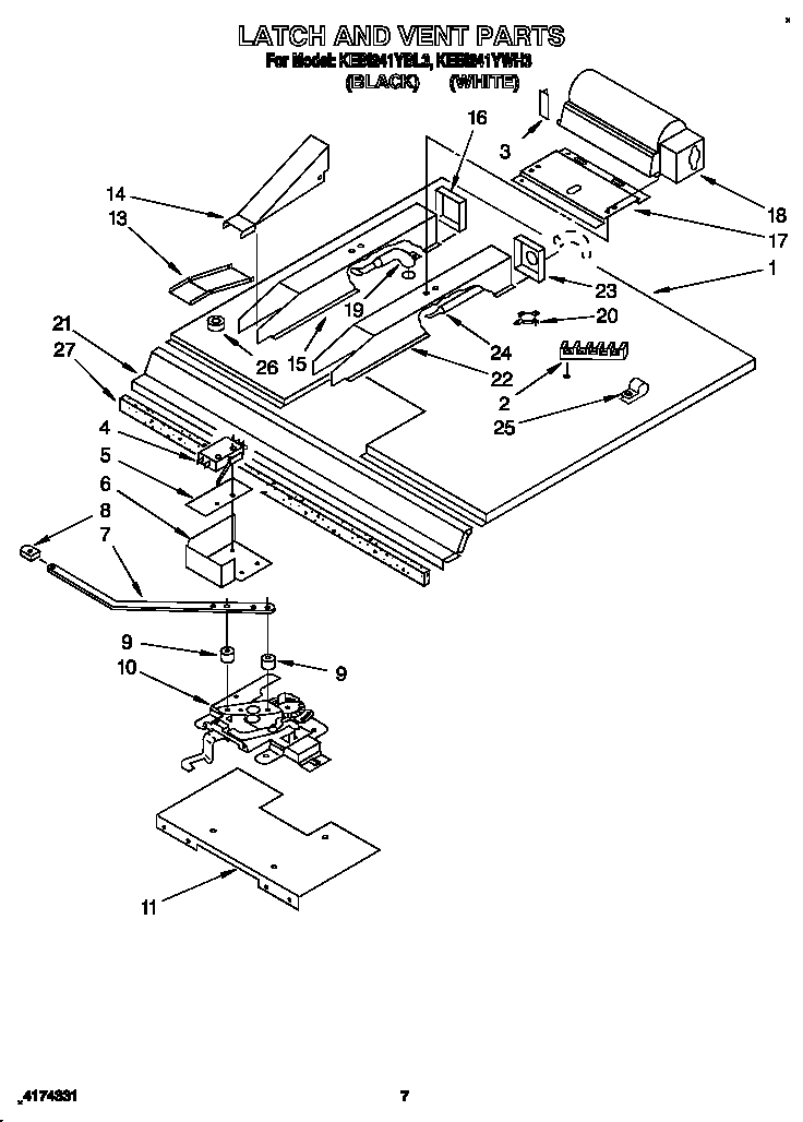 KitchenAid KEBI241YWH3 latch and vent diagram