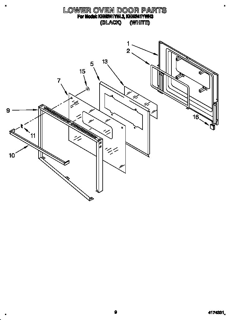 KitchenAid KEBI241YWH3 lower oven door diagram