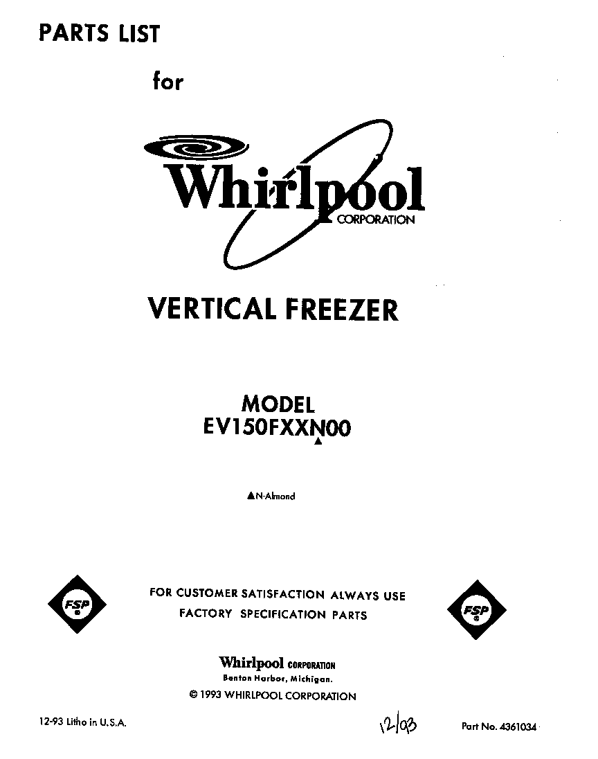Whirlpool EV150FXXN00 front cover diagram