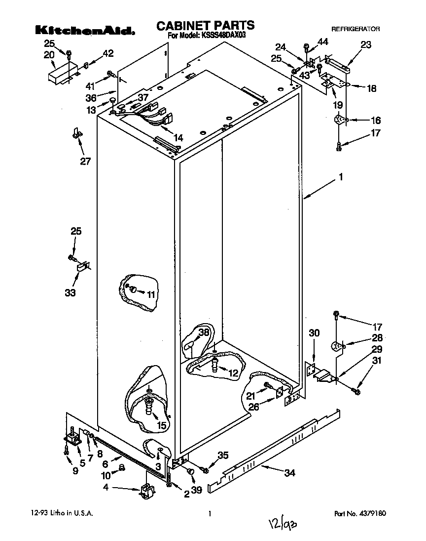KitchenAid KSSS48DAX03 cabinet diagram