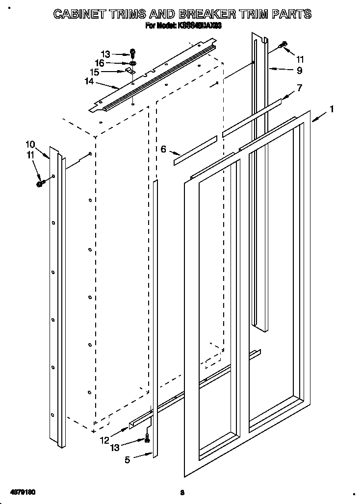 KitchenAid KSSS48DAX03 cabinet trims and breaker trim diagram