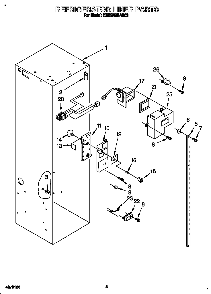 KitchenAid KSSS48DAX03 refrigerator liner diagram