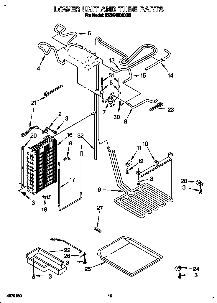 KitchenAid KSSS48DAX03 lower unit and tube diagram