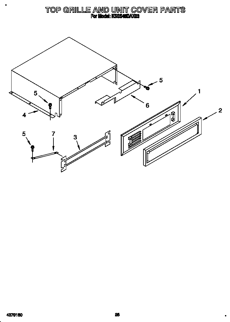 KitchenAid KSSS48DAX03 top grille and unit cover diagram