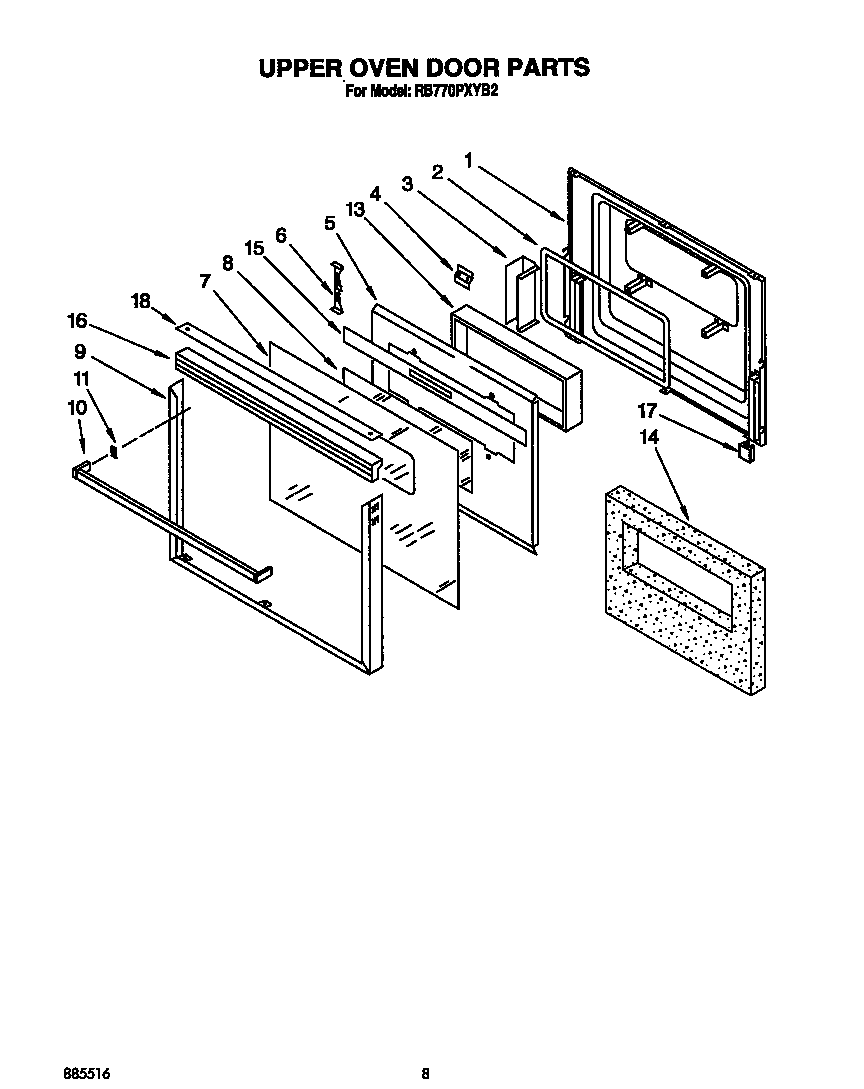 Whirlpool RB770PXYB2 upper oven door diagram