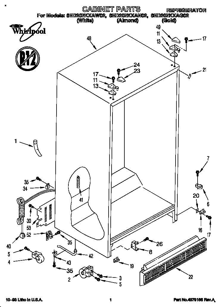 Whirlpool 8ED20ZKXAW02 cabinet diagram