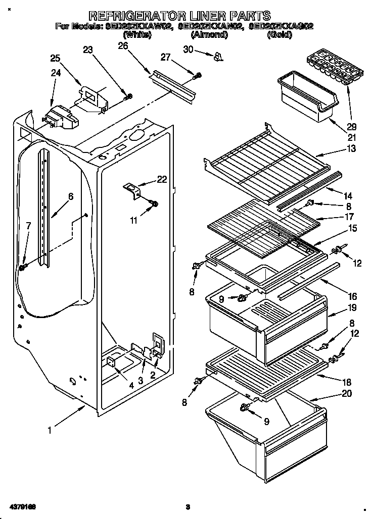 Whirlpool 8ED20ZKXAW02 refrigerator liner diagram
