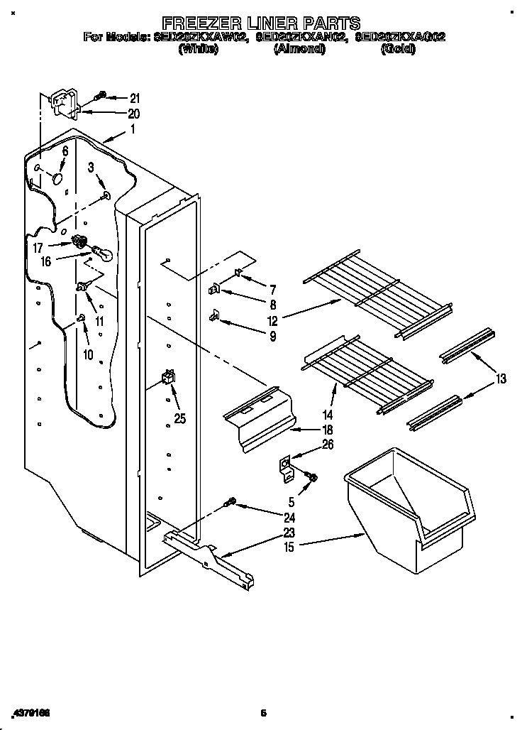 Whirlpool 8ED20ZKXAW02 freezer liner diagram
