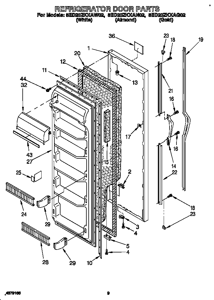 Whirlpool 8ED20ZKXAW02 refrigerator door diagram