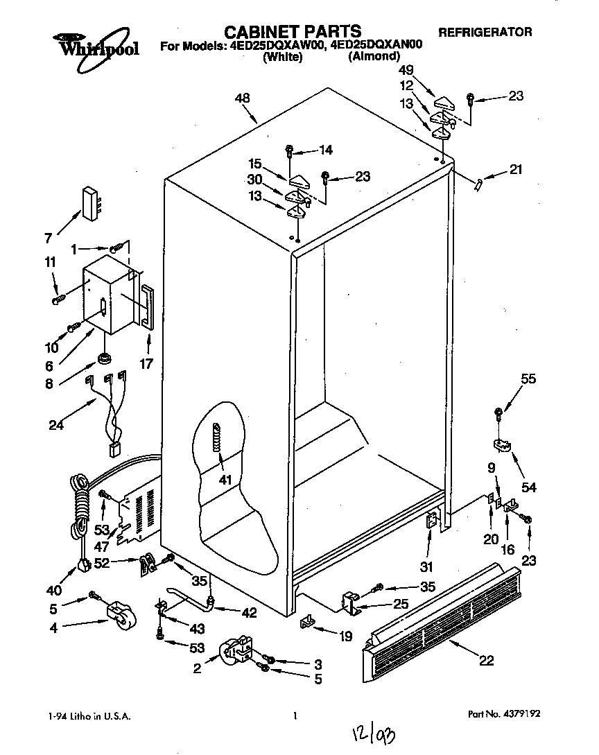 Whirlpool 4ED25DQXAW00 cabinet diagram
