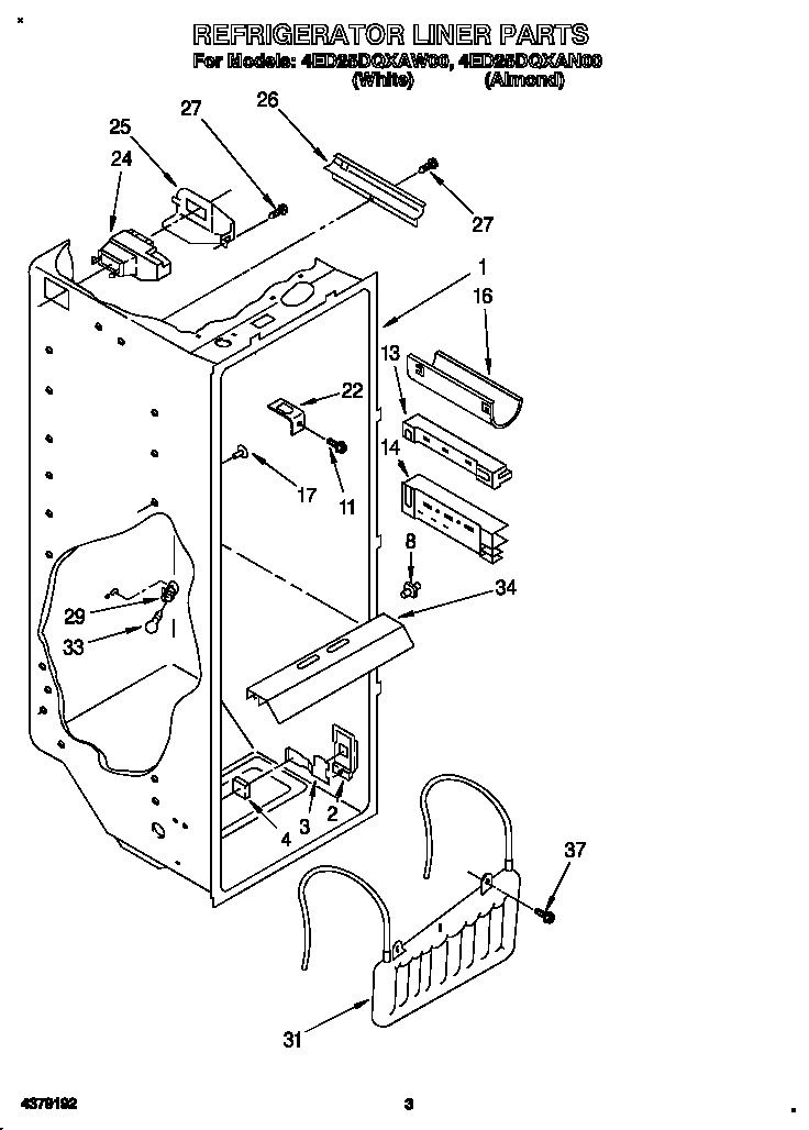 Whirlpool 4ED25DQXAW00 refrigerator liner diagram