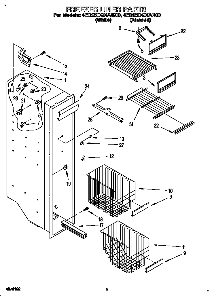 Whirlpool 4ED25DQXAW00 freezer liner diagram