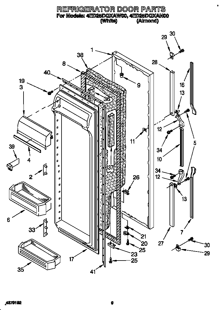 Whirlpool 4ED25DQXAW00 refrigerator door diagram