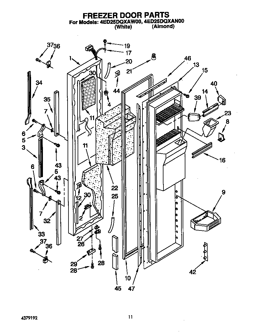 Whirlpool 4ED25DQXAW00 freezer door diagram