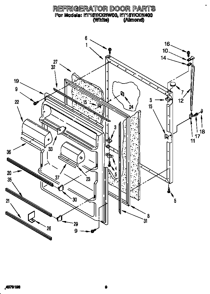 Whirlpool ET18TKXBW00 refrigerator door diagram