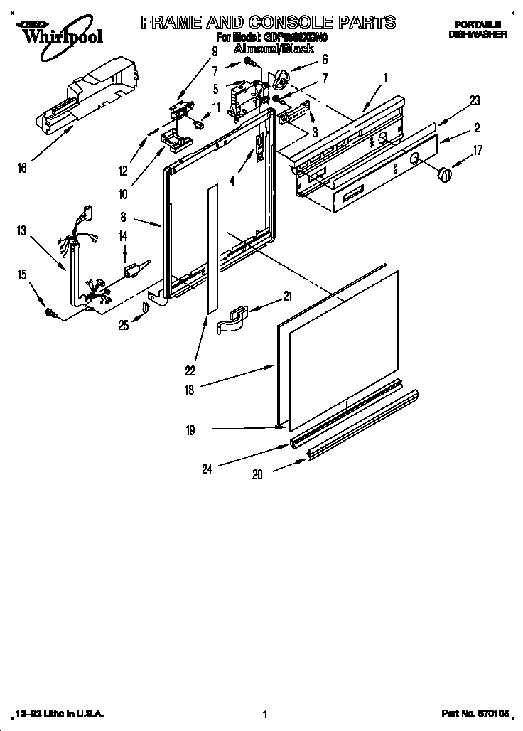 Whirlpool GDP8500XBN0 frame and console diagram