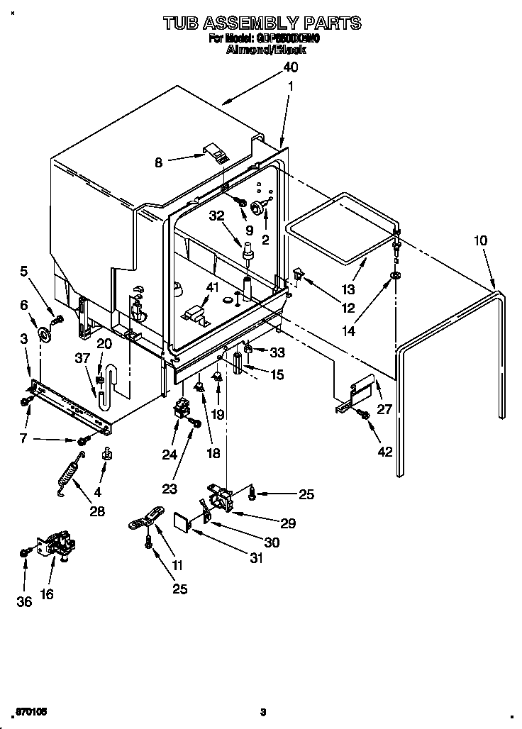 Whirlpool GDP8500XBN0 tub assembly diagram